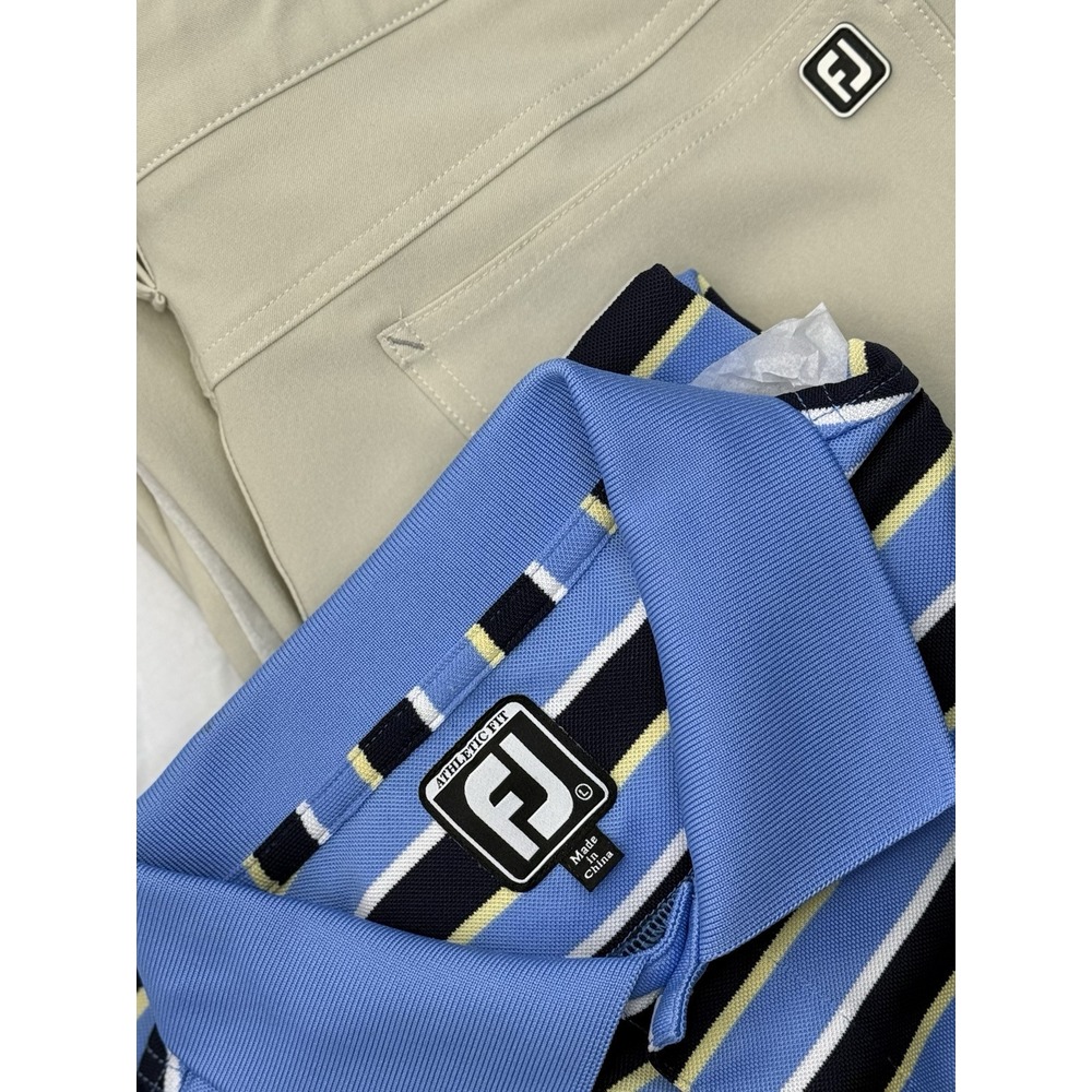 Footjoy 5-Pocket Athletic Fit Men's Golf Pants Size 34x32 & Striped Shirt Sz L